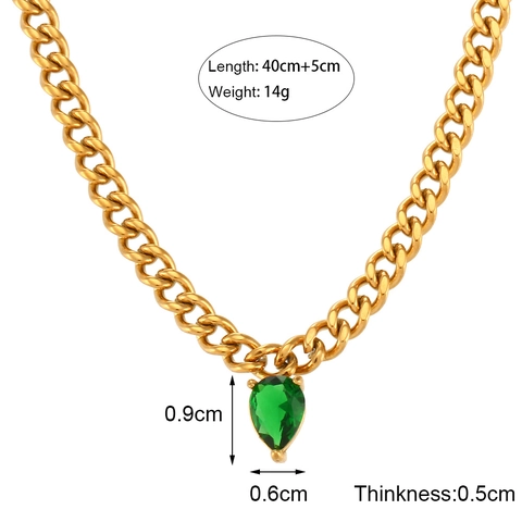 Collar De Cadena Cubana De Acero Inoxidable Con Colgante De Circón Rosa Talla Pera Para Mujer Joyería Chapada En Oro 18K