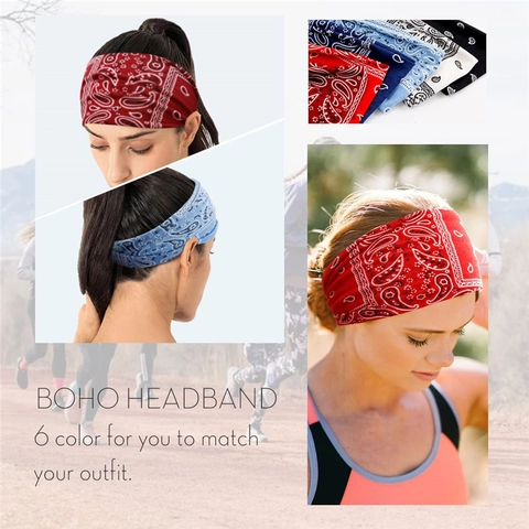 Boho Printed Sports Headband Elastic Sweat-Wicking Hairband For Yoga Fitness Running Outdoors Women And Men