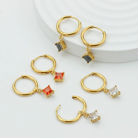 Luxury Titanium Steel Square Zirconia Hoop Earrings For Women Gold Plated Stainless Steel Geometric Dangle Earring Jewelry
