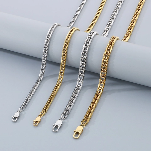 Curb Chain Necklace For Men Women Stainless Steel Polished Cuban Link Flat Geometric Minimalist Hip Hop Style