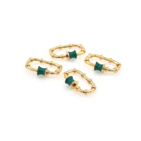 Oval Screw Lock Carabiner Clasp Connector 18K Gold Plated Copper Bamboo Texture Green Enamel DIY Jewelry Making Accessory
