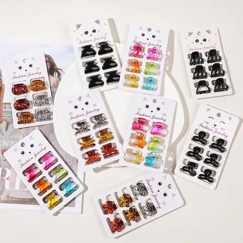 Mini Hair Claw Clips Plastic Small Butterfly Flower Shapes Styling Accessories For Girls Women Black Colorful