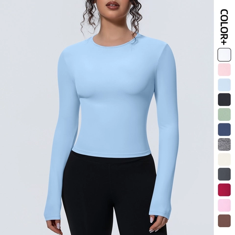 Top Da Yoga A Maniche Lunghe Da Donna Nylon Spandex Traspirante Slim Fit Allenamento Fitness Sport T-Shirt Girocollo