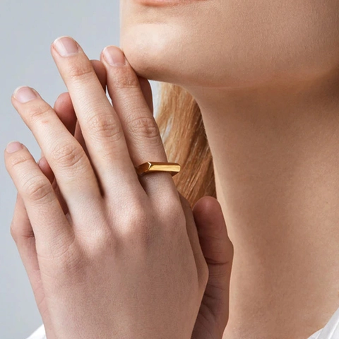 Minimalist 316L Stainless Steel Geometric Signet Ring PVD 18K Gold Plated High Polished Punk Hip Hop Band Ring For Men Women