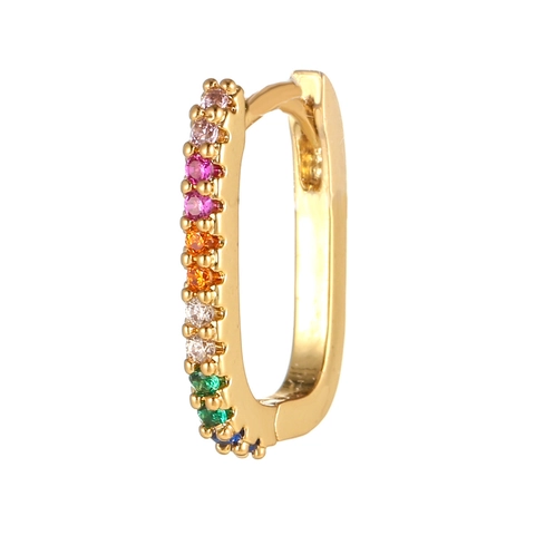 Colorful Zirconia Geometric Hoop Earrings For Women Gold Plated Brass Rainbow Crystal Buckle Fashion Minimalist Jewelry