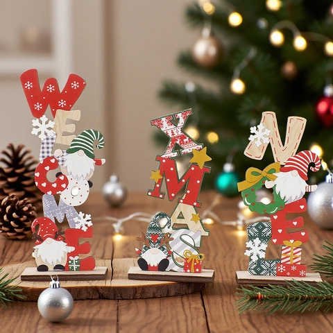 Décorations De Lettres En Bois De Noël Signes Gnome Welcome Xmas Noel Pour Décoration De Table Bureau Accessoires De Fête