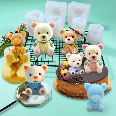 Stampo In Silicone Orsetto 3D Grado Alimentare DIY Per Torte Cioccolato Ghiaccio Candele Sapone Trama Intrecciata