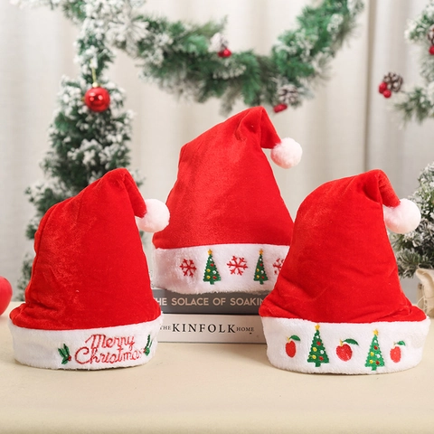 Kerstmuts Kerstman Muts Goud Fluweel Verdikt Pluche Geborduurd Feestkostuum Accessoire Voor Volwassenen