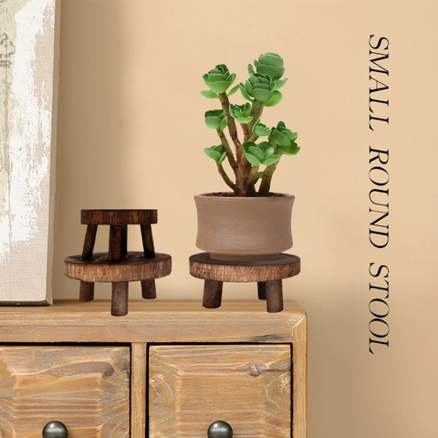 Piccolo Sgabello Rotondo In Legno Supporto Per Piante Alzata Per Esposizione Legno Di Paulownia Decorazione Rustica Per Vasi Di Succulente