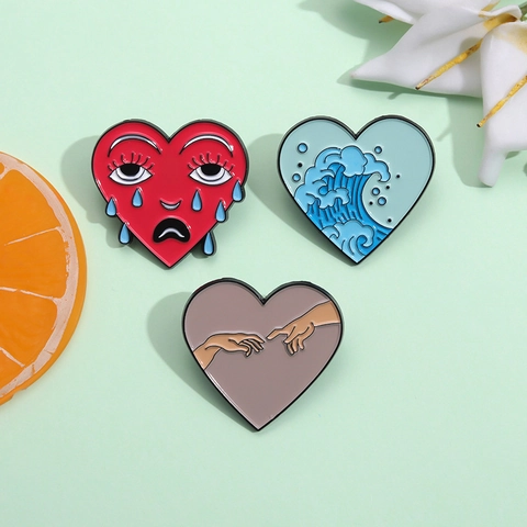 Spilla Creativa a Forma di Cuore in Lega Smaltata Punk Teschio Onda Arte Creazione di Adamo Distintivo Cartone Animato Gioielli