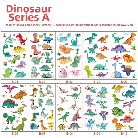 Cartoon Dinosaur Temporary Tattoo Stickers Waterproof Sweatproof Body Art For Kids Birthday Party Favors Cute Diverse Patterns