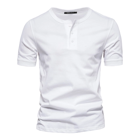 Camiseta Henley Para Hombre Algodon Manga Corta Con Botones Slim Fit Casual Color Solido Transpirable Verano