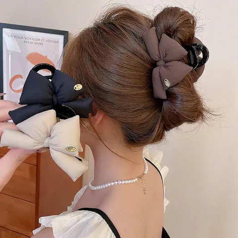 Pinza Per Capelli Con Fiocco Imbottito Acrilico Spugna Tessuto Stile Vintage Francese Fermaglio A Squalo Accessorio Capelli Donna Ragazza