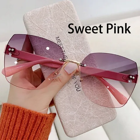Rimless Oversized Sunglasses For Women Frameless Square Gradient Lens Fashion Retro UV Protection Eyewear