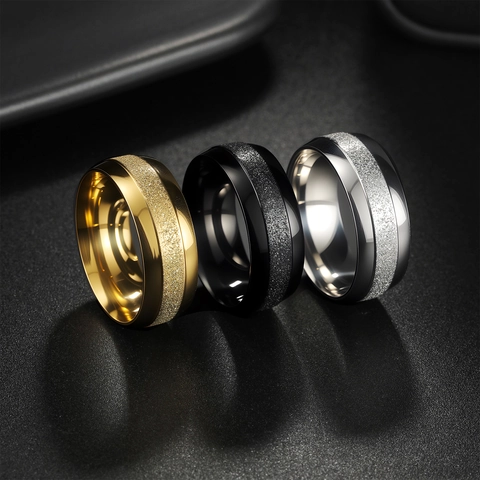 Matte Center Polished Edge Stainless Steel Ring Band Men Women Trendy Jewelry Gift