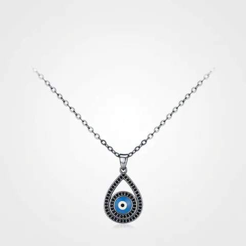 Evil Eye Anhänger Halskette 925 Sterlingsilber Tropfen Gothic Schwarz Zirkonia Amulett Schmuck Für Damen