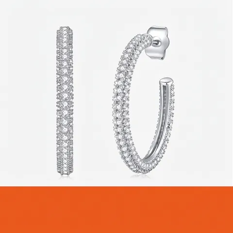 Boucles d'oreilles créoles de luxe en argent sterling 925 avec double rangée de moissanite pour femmes, bijoux incrustés minimalistes et étincelants, cadeau