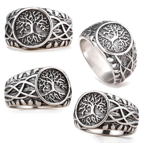 Vintage Lebensbaum Edelstahl Ring Wikinger Stil Keltischer Knoten Retro Schmuck Für Herren Und Damen