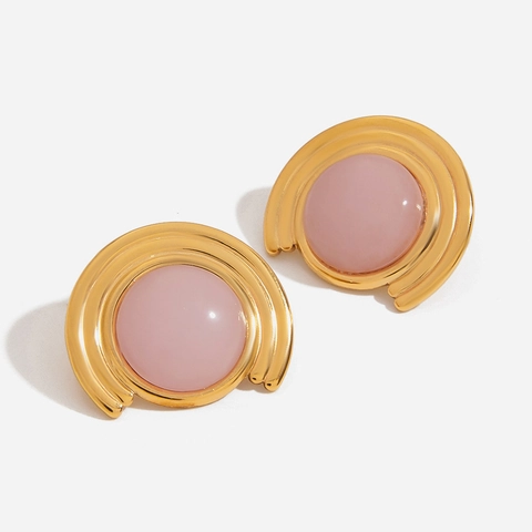 Orecchini Geometrici In Pietra Naturale Placcati Oro 18K Acciaio Inossidabile Impermeabili Gioielli Retro