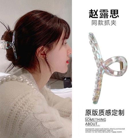 Elegant Holographic Hair Claw Clip Large Iridescent Transparent Acrylic Shark Clip Minimalist Modern Aurora Headwear For Women