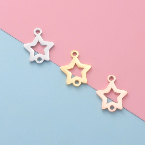 Colgante Estrella Hueca Estrella De Cinco Puntas Conector Doble Agujero Acero Inoxidable Chapado En Oro Accesorio DIY Joyería