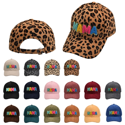 Berretto Da Baseball In Velluto A Coste Da Donna Patch MAMA In Ciniglia Colorata Ricamo Leopardato Cappello Da Sole Regolabile