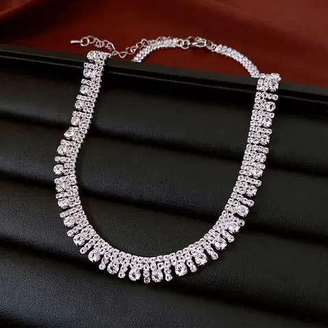 Luxury Multi Row Zircon Fringe Tassel Necklace Copper With Rhinestones For Women Evening Party Jewelry Elegance
