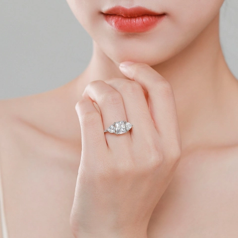 Rectangular Emerald Cut CZ Ring 925 Sterling Silver Radiant Sparkling Pear Side Stones Luxury Jewelry For Women