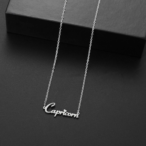 Collier Prénom Zodiaque en Acier Inoxydable Plaqué Or Argent 12 Constellations Astrologiques Pendentif Lettre Bijoux Vintage pour Femmes