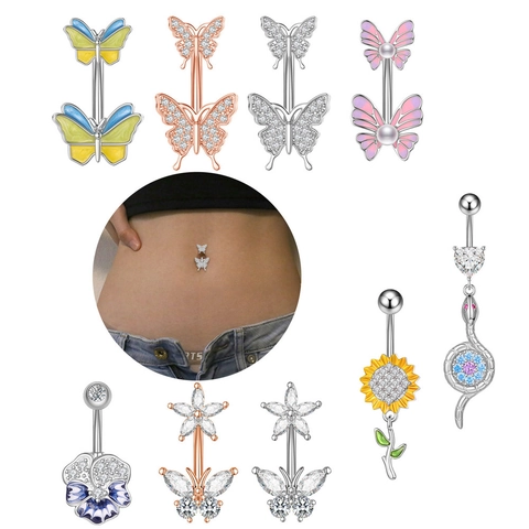 Gioielli Per Piercing Ombelico Farfalla Fiore Serpente Rame Zirconia Smalto Gioielli Per Il Corpo Anelli Ombelico Elegant