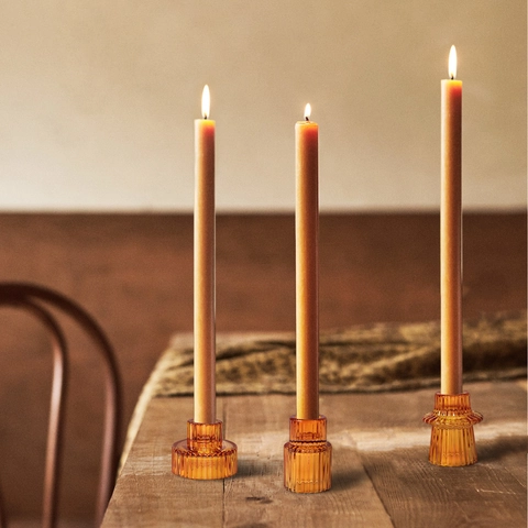 Ribbed Glass Candlestick Holder Vertical Stripe Decorative Candle Base For Taper Candles Romantic Table Home Decor Vintage Style