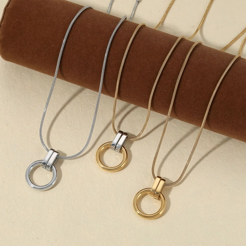 Ronde Ring Hanger Ketting 304 Roestvrij Staal Echt Verguld Geometrische Slangenketting Minimalistische Sieraden Vrouwen