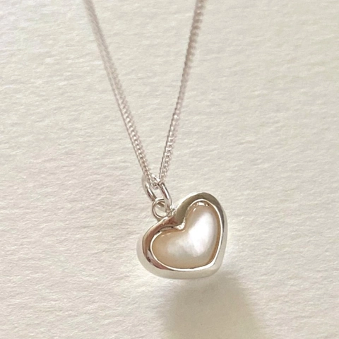 Heart Pendant Necklace 925 Sterling Silver Mother Of Artificial Pearl Inlay Korean Style Minimalist Jewelry For Women