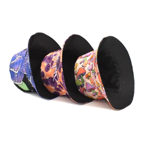 Mushroom Print Bucket Hat Polyester Reversible Sunshade Outdoor Fashion Sun Hat For Women And Men