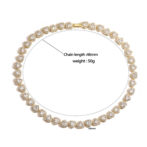 Heart Shaped Necklace And Bracelet Copper Jewelry With Cubic Zirconia Hip Hop Shiny Light Luxury For Women