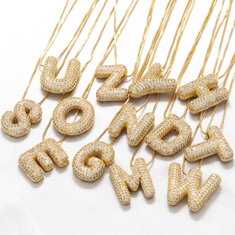 Bubble Buchstabe Anhänger Halskette 18K Vergoldetes Kupfer Zirkonia Ballon Alphabet Boxkette Hiphop Schmuck Damen