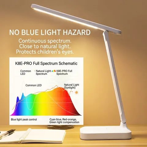 LED Desk Lamp Foldable Eye Protection Touch Control Dimmable Table Light With Phone Holder For Study Bedroom Office