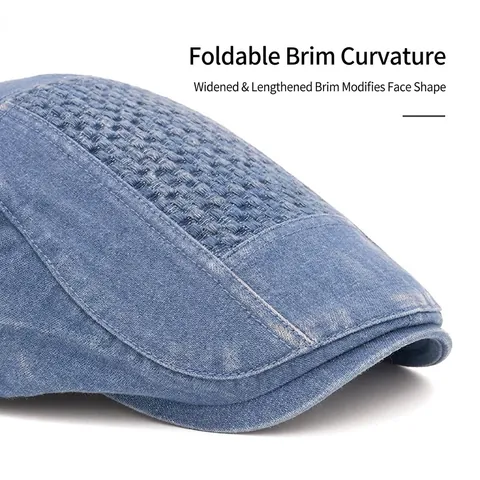 Washed Denim Flat Cap Retro Adjustable Beret Newsboy Hat Women Men Breathable Mesh Top Vintage Ivy Cabbie Cap For Casual