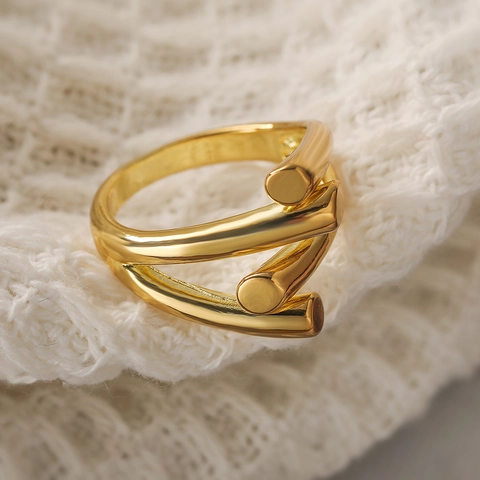 Geometric Irregular Open Ring Gold Plated Copper Layered Intertwined Minimalist Fashion Jewelry For Women