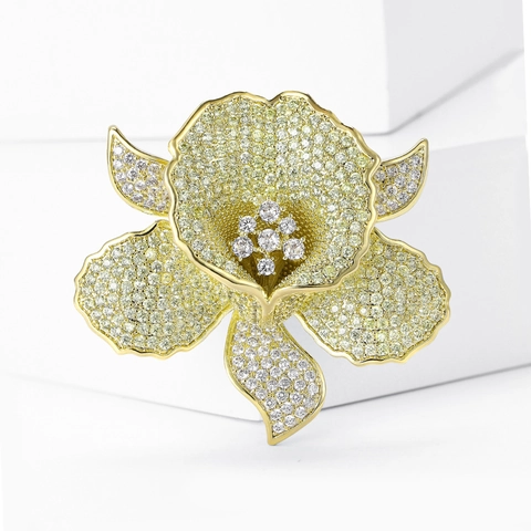 Elegante Spilla a Forma di Orchidea con Zirconia Micro Pave Per Donna Lusso Rame Placcato Oro Argento Spilla Per Scialle Vestito