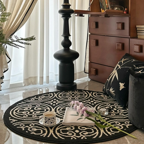 Round Area Rug Polypropylene Soft Non-Slip Vintage Retro Geometric Carpet For Living Room Bedroom Home Decor