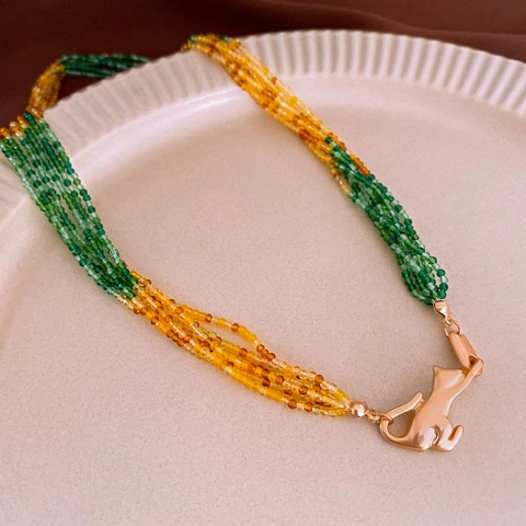 Collana Di Perline Multifilo Cristallo Artificiale Chiusura A Gatto In Rame Stile Vintage Accessorio Di Moda Per Donne