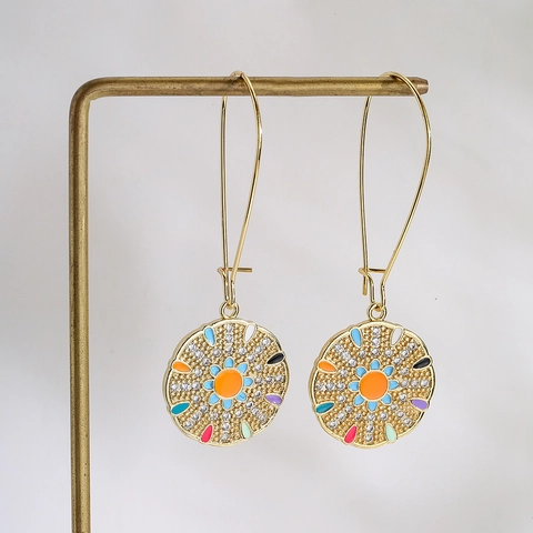 Bohemian Drop Earrings Copper 18K Gold Plated Colorful Enamel Geometric Flower Zircon Jewelry For Women