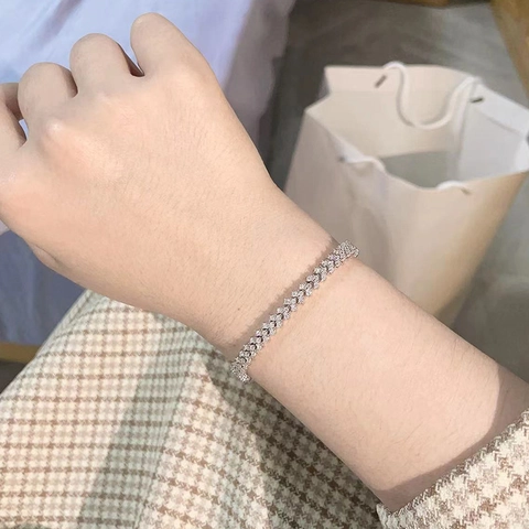 Lujosa Pulsera Tennis de Plata de Ley 925 Moissanita para Mujer Diseño de Nicho Incrustado de Rejilla Cuadrada Joyería de Mano Elegante