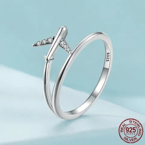 925 Sterling Zilver Vliegtuig Open Ring Voor Dames Minimalistisch Creatief Zirconia Vliegtuig Ontwerp Verstelbare Ring Sieraden