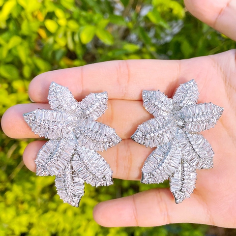 Orecchini Pendenti A Foglia Di Rame Zircone Con Perno In Argento Sterling 925 Stile Esagerato Per Donne