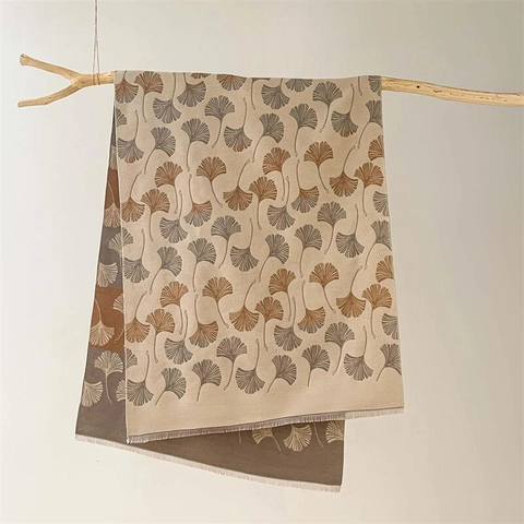 Women Long Imitation Cashmere Scarf Ginkgo Leaf Pattern Jacquard Thick Warm Shawl With Tassels Versatile Autumn Winter Wrap