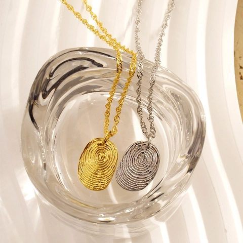 Collar de Colgante de Huella Dactilar Creativo para Mujer Joyería de Cadena de Clavícula de Acero Inoxidable Personalizada Chapado en Oro Plata