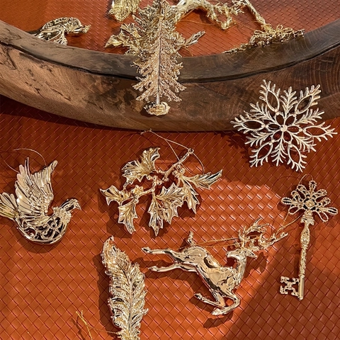 Ornamenti Appesi Di Natale Oro Argento Bianco Plastica Galvanizzato Paillettes Fiocchi Di Neve Renna Alberi Arredamento