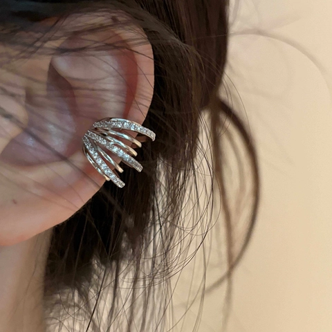 Ear Cuff Multi Capa Cobre Circonita Sin Perforación Clip De Cartílago Líneas Paralelas Joyas Elegantes Y De Moda Para Mujeres